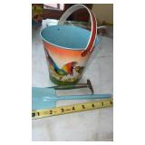 Vintage Ohio Art Tin Sand Pail , Rake & Shovel