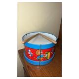 Ohio Art tin toy drum with wood  sticks