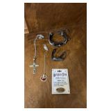 2 silvertone cross necklaces 2 bracelets and 1