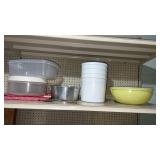 Large yellow tupperware bowl with lid , buckets
