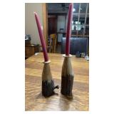 2 Homemade Candle Holders w/ Candles