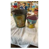 2 Kids Pails with Handles.  1 with a Wood grip