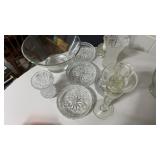 9 Pieces of Clear Glass Candle Holders, Bowl, &