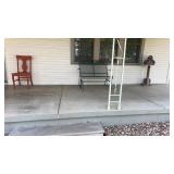 Wooden chair, metal loveseat glider and