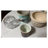 4 Pieces of Home Decor.  1 Painted Crock, 2 Pots,