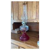 Red glass base oil lantern lamp 18.5"
