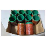 10 Drink Leather Holders with Green Felt Inside