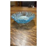 Iridescent Carnival Glass Blue Ruffled Rose Bowl