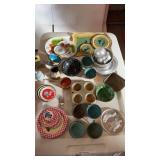 Group of miscellaneous tin toy tea set