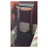 Wooden plant stand and alarm clock