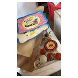 Vintage table top ironing board and miscellaneous