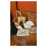 Beaded evening clutches , black gloves ,