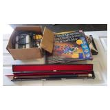 Random Items.  Half of a Pool Cue, Quarters