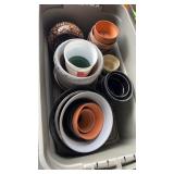 Flower pots and buckets  and grey totes