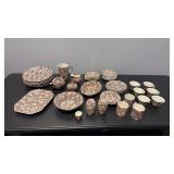 Vintage calico brown & white floral  ironstone