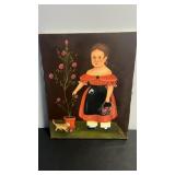 American folk art painting on canvas, young girl