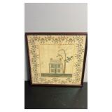 Antique  framed needle, work, embroidery sampler