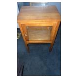 Wooden display side table  glass broken on the
