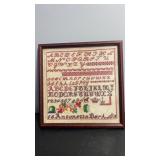 Framed antique needle work sampler. 13 x 13'