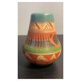 Signed Tony Yazzie Navajo etched pot vase