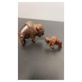 2 Solid Wood Carved Bison