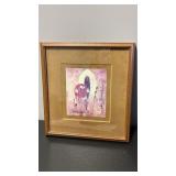 Wood framed and signed  watercolor of Native