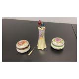 Glass Trinket Holders & Hat Pin Holder.