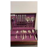 43 piece silver plate silverware in box