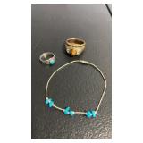 14k GE. Electroplated ring , bracelet and silver