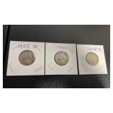 1948 D , 1950  and 1953 D Jefferson nickel