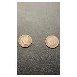 1891 and 1904 Indian head one cent coins