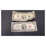 (2) $2 Bills.  1ï¿½1963 Red Label Ser#A17447897A &