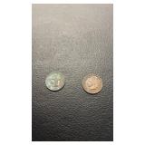 1875 and 1905 Indian head one cent coins