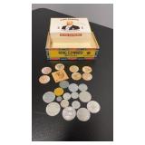 Cigar Box, Wood Tokens, & Plastic Tokens