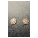 1887 and 1902 Indian head one cent coins