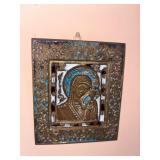 19th C. Russian Brass & Enamel "Mother of God"