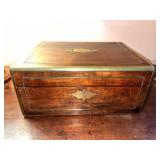 19th C. Mahogany Dresser Box w/ Brass Inlay