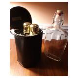 Pair of Travel Flasks with Case and Bottle with