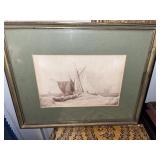 19th C. Original Watercolor of Maritime Scene