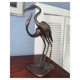Vintage Brass Sculpture of Two Cranes on Stand