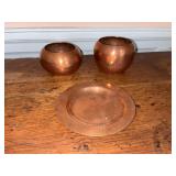 Vintage (2) Copper Bowls & Copper Plate