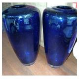 Pair of Cobalt Kosta Boda Style Blue Glass Vases