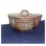 Vintage Japanese Redware Glazed Lidded Dish