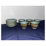 Vtg. Okinawa Style Ceramic Glaze Tea Cups & Plates