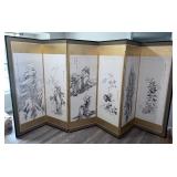 C. 1910 Japanese 6-Panel Hand Painted Byobu Screen