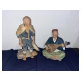 Vtg Pair of Japanese Hakata Urisaki Clay Figurines