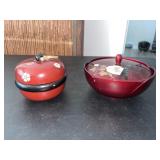 Vintage Japanese Lacquer Tea Caddy & Candy Dish