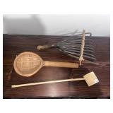 Vtg. Japanese Hand Rake, Bamboo Colander & Ladle