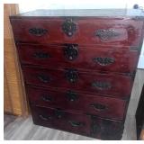 1890 Japanese Sendai Red Painted Tansu Chest