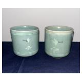 Vintage Pair of Korean Celadon Crackle Tea Cups
